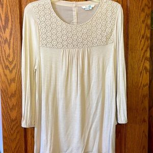 BODEN 10 top boho peasant Cream Tan Beige embroidered EXCELLENT viscose